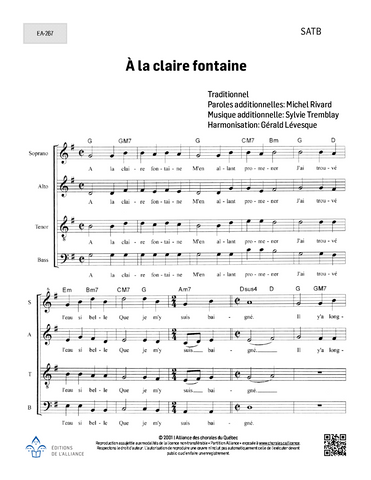 À la claire fontaine (M. Rivard et S. Tremblay) - SATB