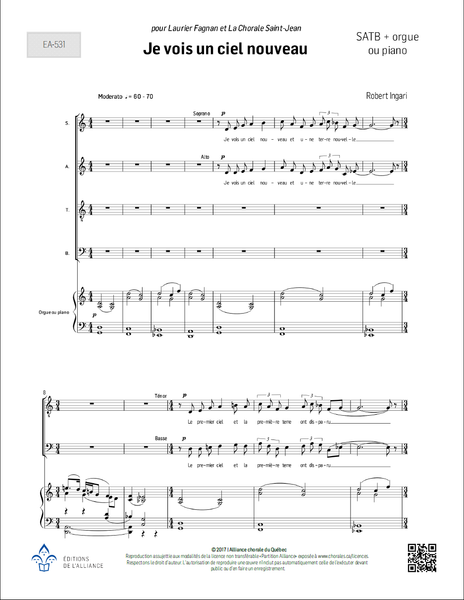 Je vois un ciel nouveau - SATB + orgue (ou piano)