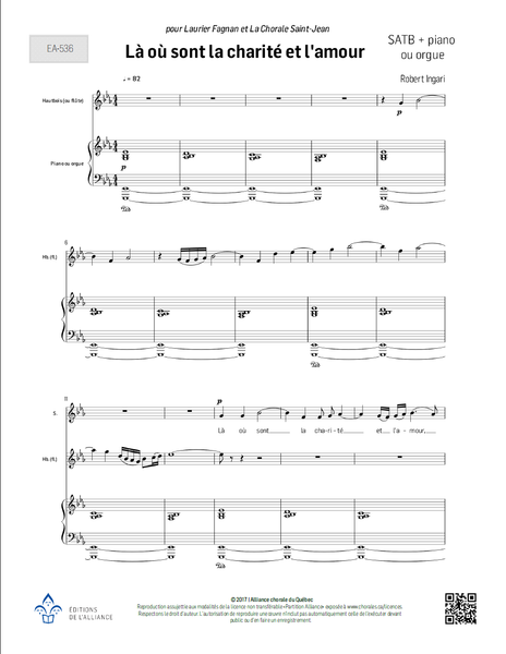 Là où sont la charité et l'amour - SATB + piano (ou orgue)