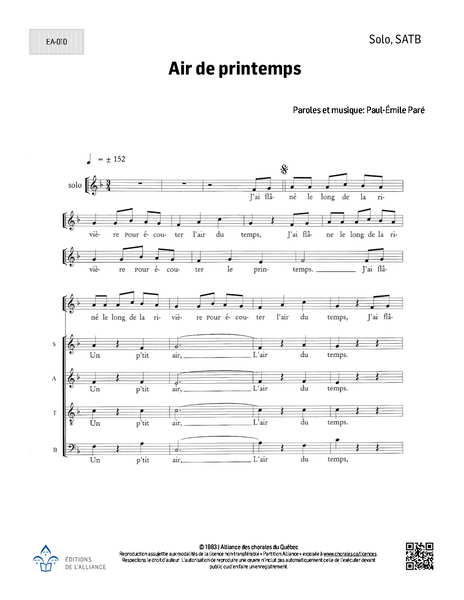 Air de printemps - Solo, SATB + piano