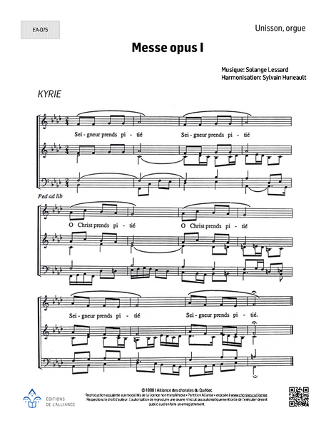 Messe opus I - Unisson + Orgue