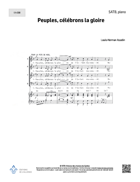 Peuples, célébrons la gloire - SATB + piano