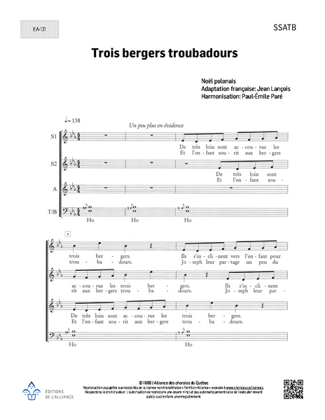 Trois bergers troubadours - SSATB