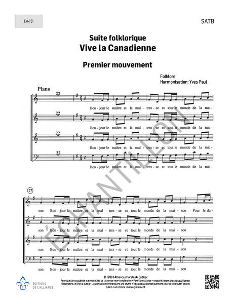 Vive la Canadienne (suite folklorique) - SATB + accompagnement instrumental