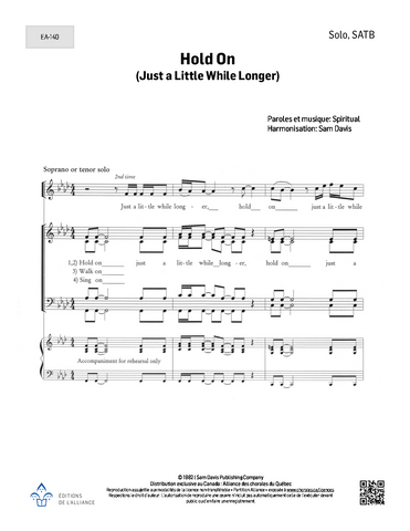 Hold On (Just a Little While Longer) - Solo+SATB