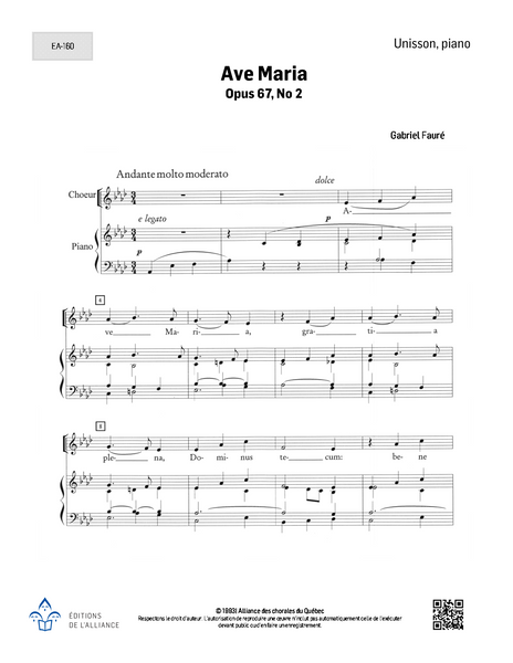 Ave Maria (Fauré) - Unisson + Piano