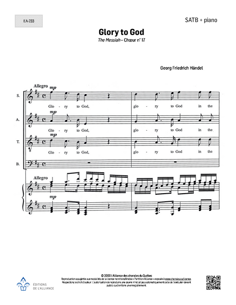 Glory to God - SATB + piano