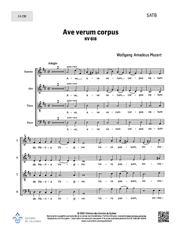 Ave verum corpus KV 618 - SATB + piano