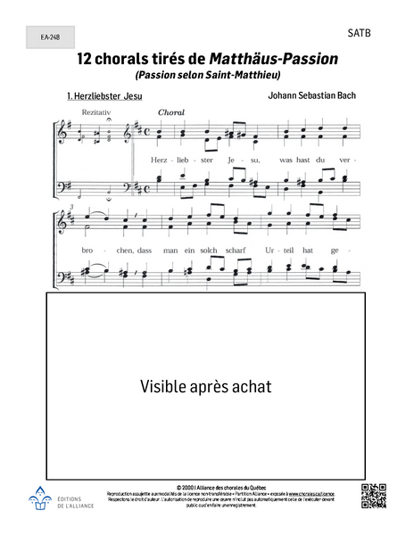 12 chorals tirés de Matthäus-Passion - SATB