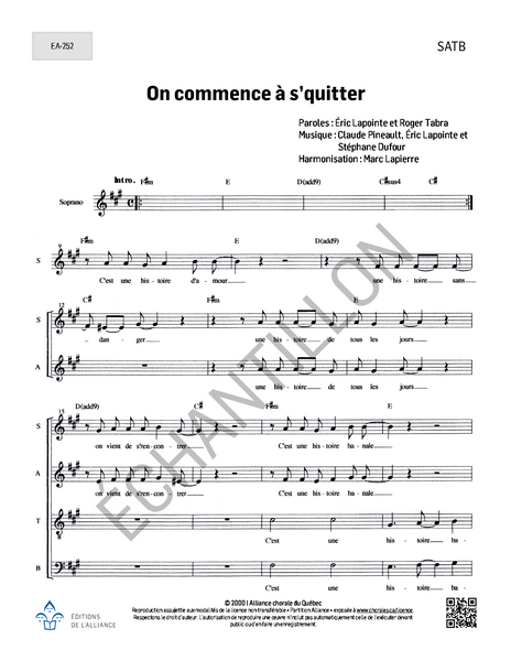 On commence à s'quitter - SATB (+ piano ou guitare)
