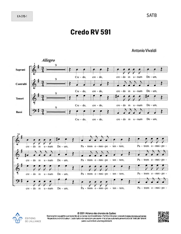 Credo RV 591, 1er mouvement - SATB + accompagnement