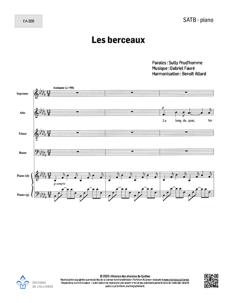 Les berceaux (Harm.: B. Allard) - SATB + piano