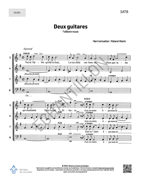 Deux guitares (folklore russe) - SATB