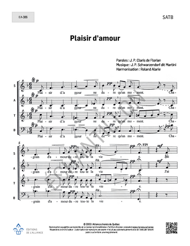 Plaisir d'amour (harm. : R. Alarie) - SATB