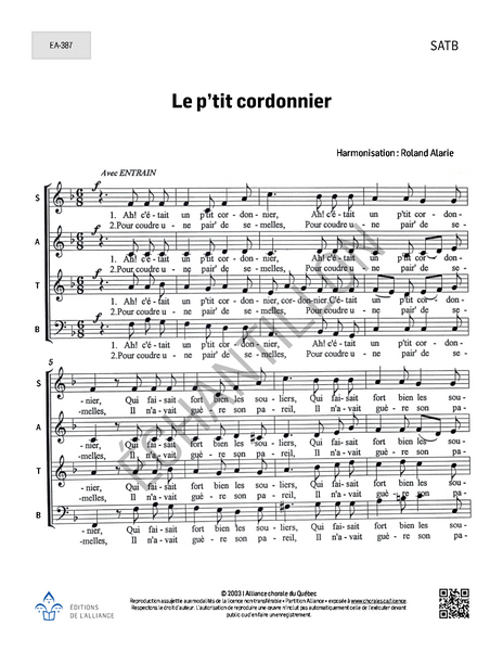 Le p'tit cordonnier - SATB