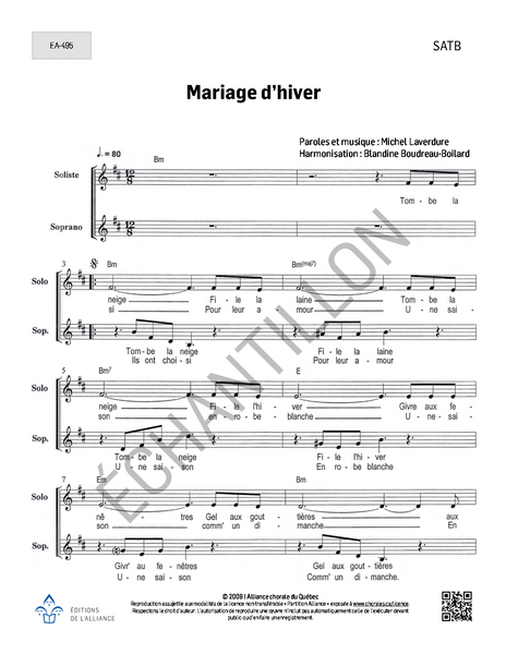 Mariage d'hiver - SATB (+ accompagnement)