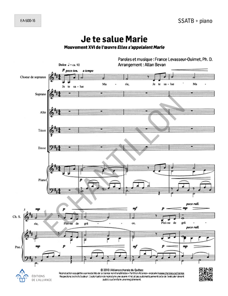 Je te salue Marie (mouvement XVI d'Elles s'appelaient Marie) - SSATB + piano